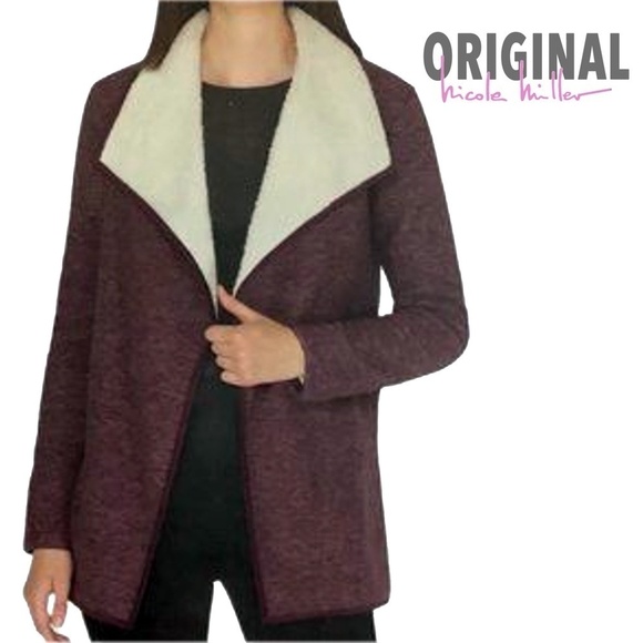 Nicole Miller Cardigan Sweater Jacket Duster Cozy Sherpa Lined Large Lapel - Picture 8 of 11